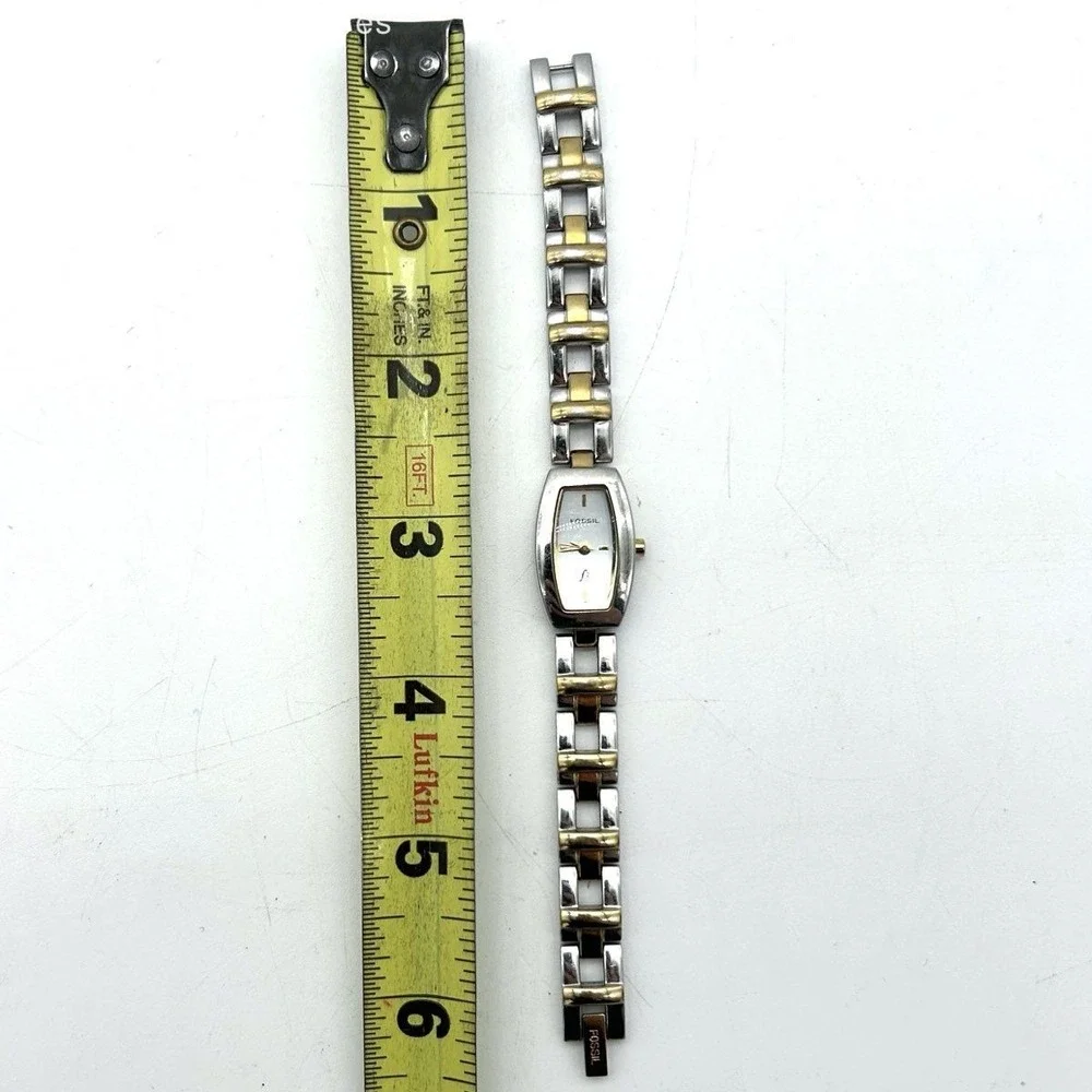 Vintage Y2K Fossil Women's f2 ES-9752 Two-Tone Tonneau Bracelet Watch Working